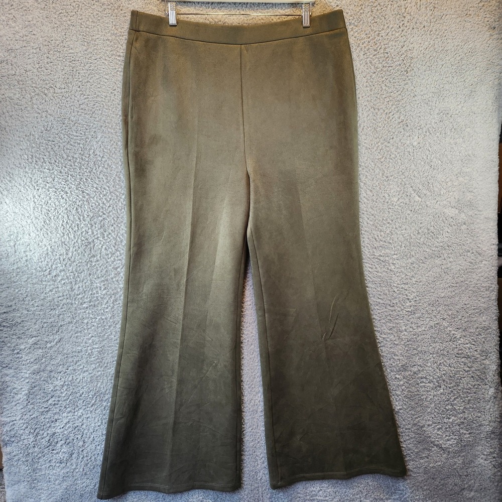 Wynne Collection Pants Women's Size 1X Olive Green Wide Flare Leg Pull On